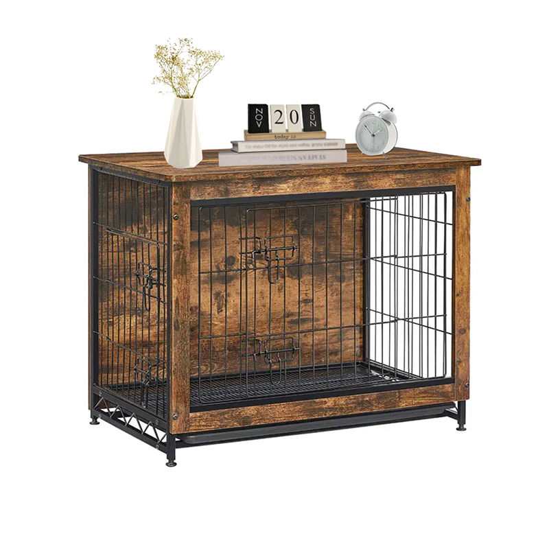 Jaula de perros de estilo de madera de madera interior marrón rústico Jaula de perros de estilo de madera de madera interior marrón rústico