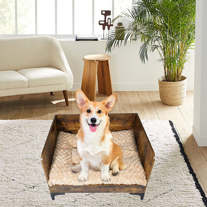 Cama de perro elevada de madera interior moderna con marco Cama de perro elevada de madera interior moderna con marco