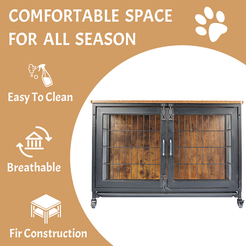 Jaula para perros estilo muebles de madera con ruedas Jaula para perros estilo muebles de madera con ruedas