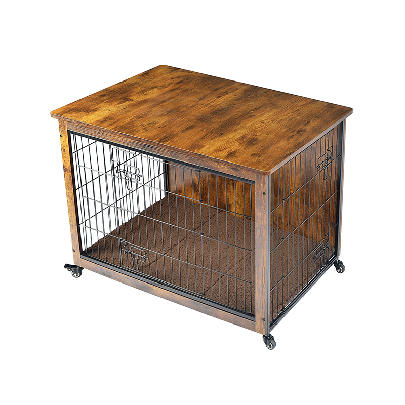 Jaula de perros estilo muebles de madera interior con cojín y ruedas Jaula de perros estilo muebles de madera interior con cojín y ruedas