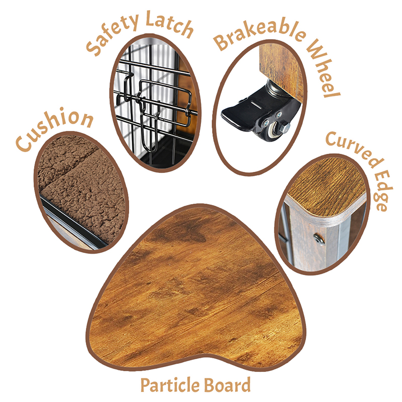 Jaula de perros estilo muebles de madera interior con cojín y ruedas Jaula de perros estilo muebles de madera interior con cojín y ruedas