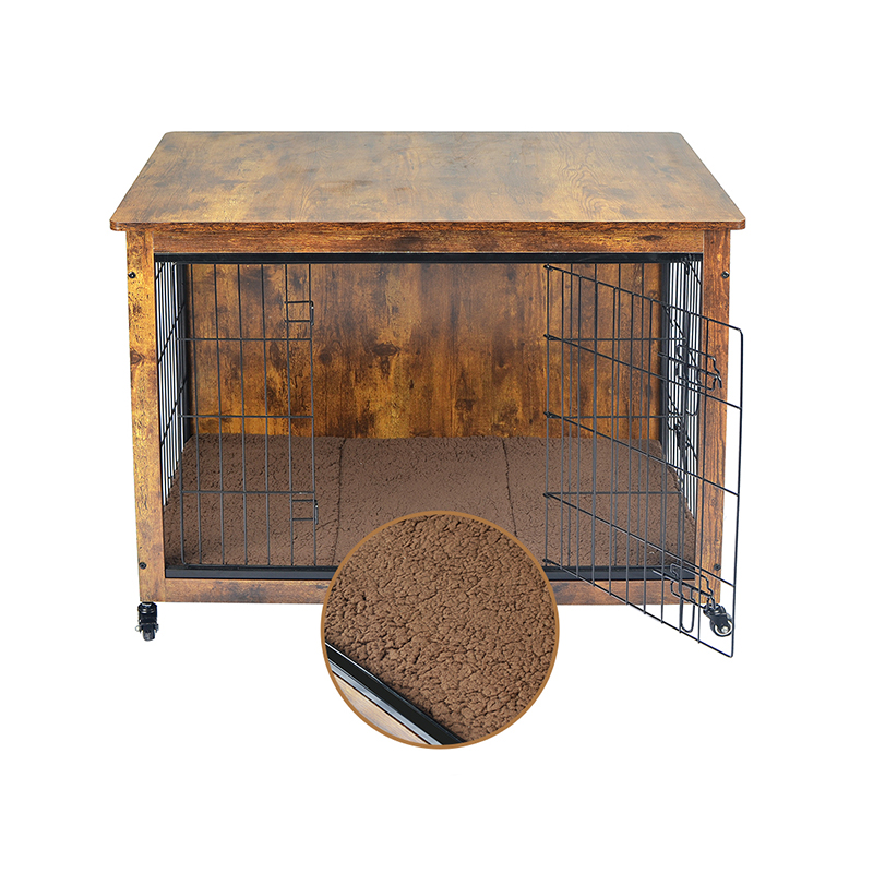 Jaula de perros estilo muebles de madera interior con cojín y ruedas Jaula de perros estilo muebles de madera interior con cojín y ruedas