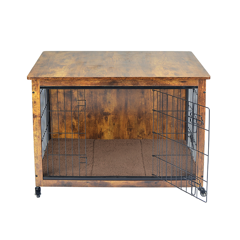 Jaula de perros estilo muebles de madera interior con cojín y ruedas Jaula de perros estilo muebles de madera interior con cojín y ruedas