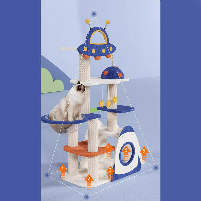 Marco de escalada de cápsula blue espacial torre de árbol de gato para gatitos jugando juguete Marco de escalada de cápsula blue espacial torre de árbol de gato para gatitos jugando juguete