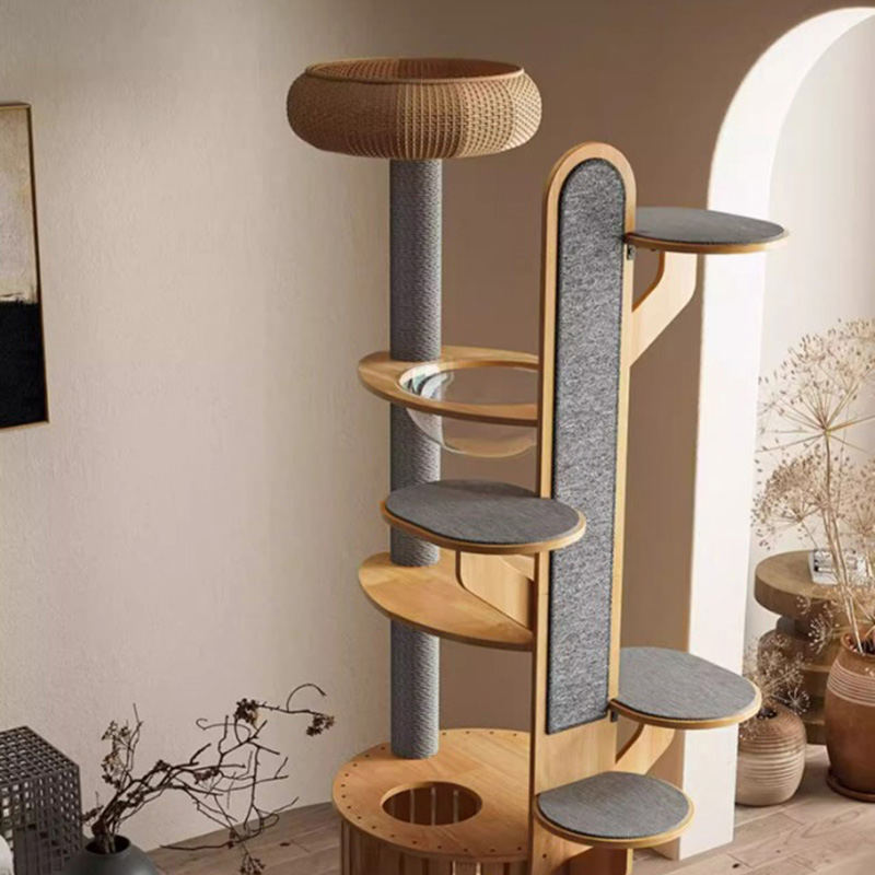 Cactus forma marco de trepadora de madera Árbol de gato sólido con cápsula espacial Cactus forma marco de trepadora de madera Árbol de gato sólido con cápsula espacial