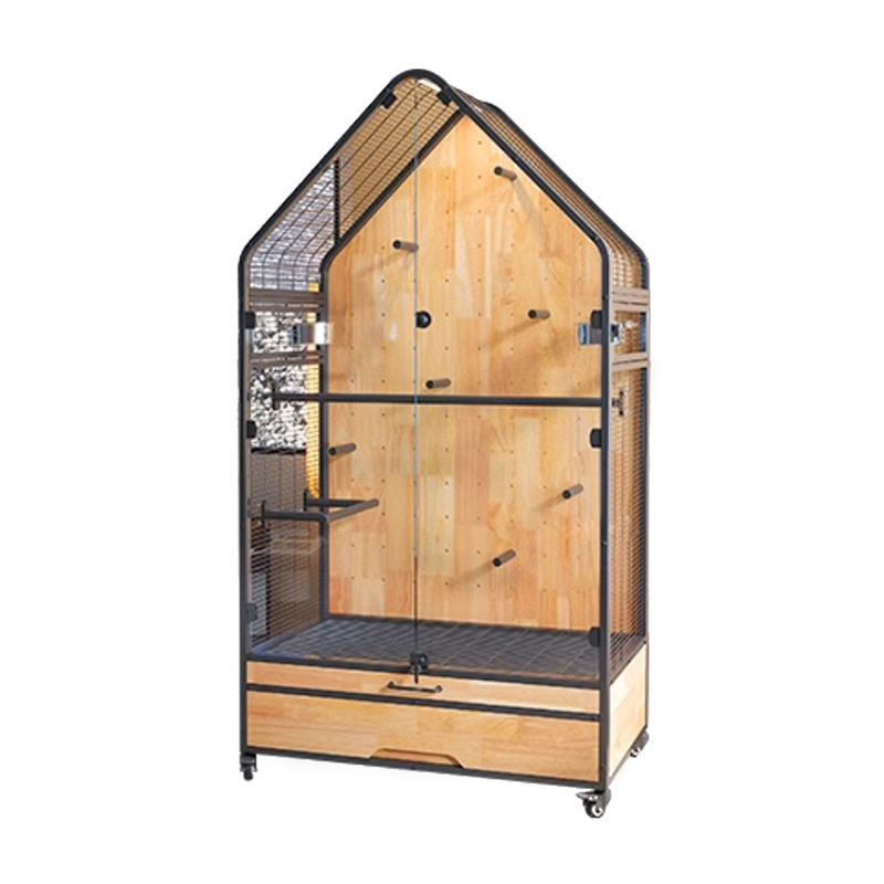 Jaula de madera y acero grandes jaulas de reproducción de pájaros de villa de bricolaje removible con ruedas de stand