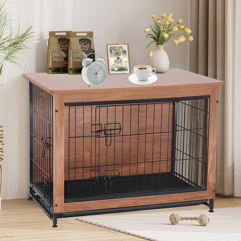 Crate de perro de estilo de madera grande de madera en interiores Crate de perro de estilo de madera grande de madera en interiores