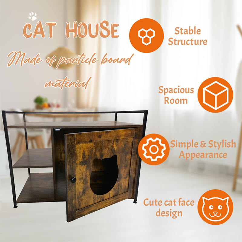 Caza de gatos de estilo muebles con gabinete de arena para estantería de almacenamiento Caza de gatos de estilo muebles con gabinete de arena para estantería de almacenamiento
