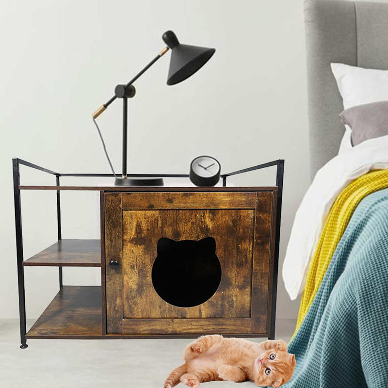 Caza de gatos de estilo muebles con gabinete de arena para estantería de almacenamiento Caza de gatos de estilo muebles con gabinete de arena para estantería de almacenamiento
