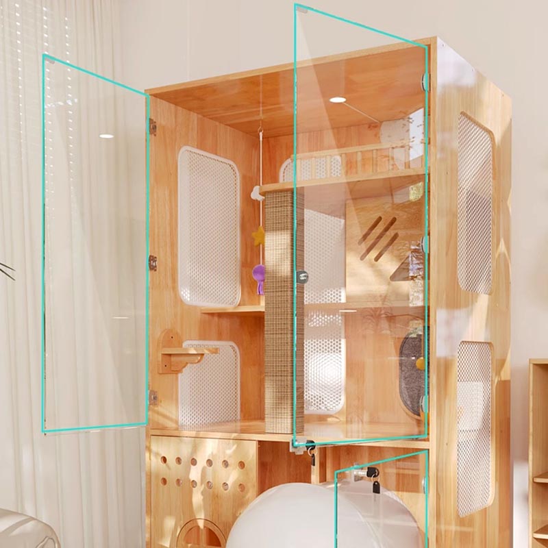 Panorámico de villa interior Caza de madera maciza Cabina de la casa del gato Panorámico de villa interior Caza de madera maciza Cabina de la casa del gato