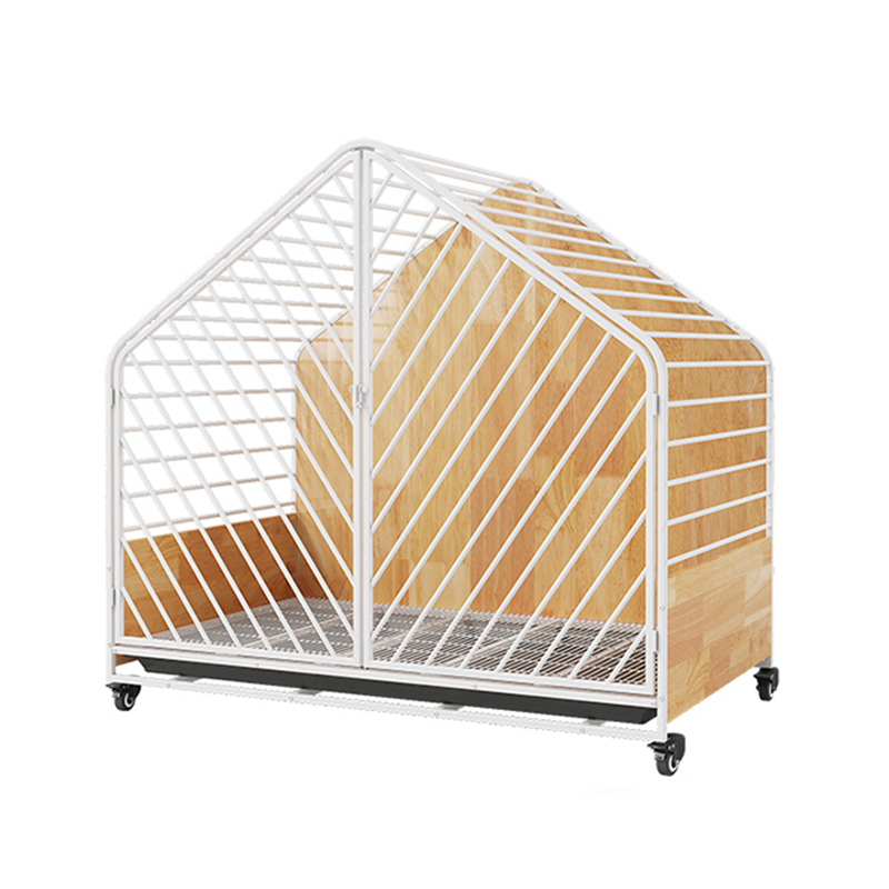 Jaula de perros interior de acero de madera grande